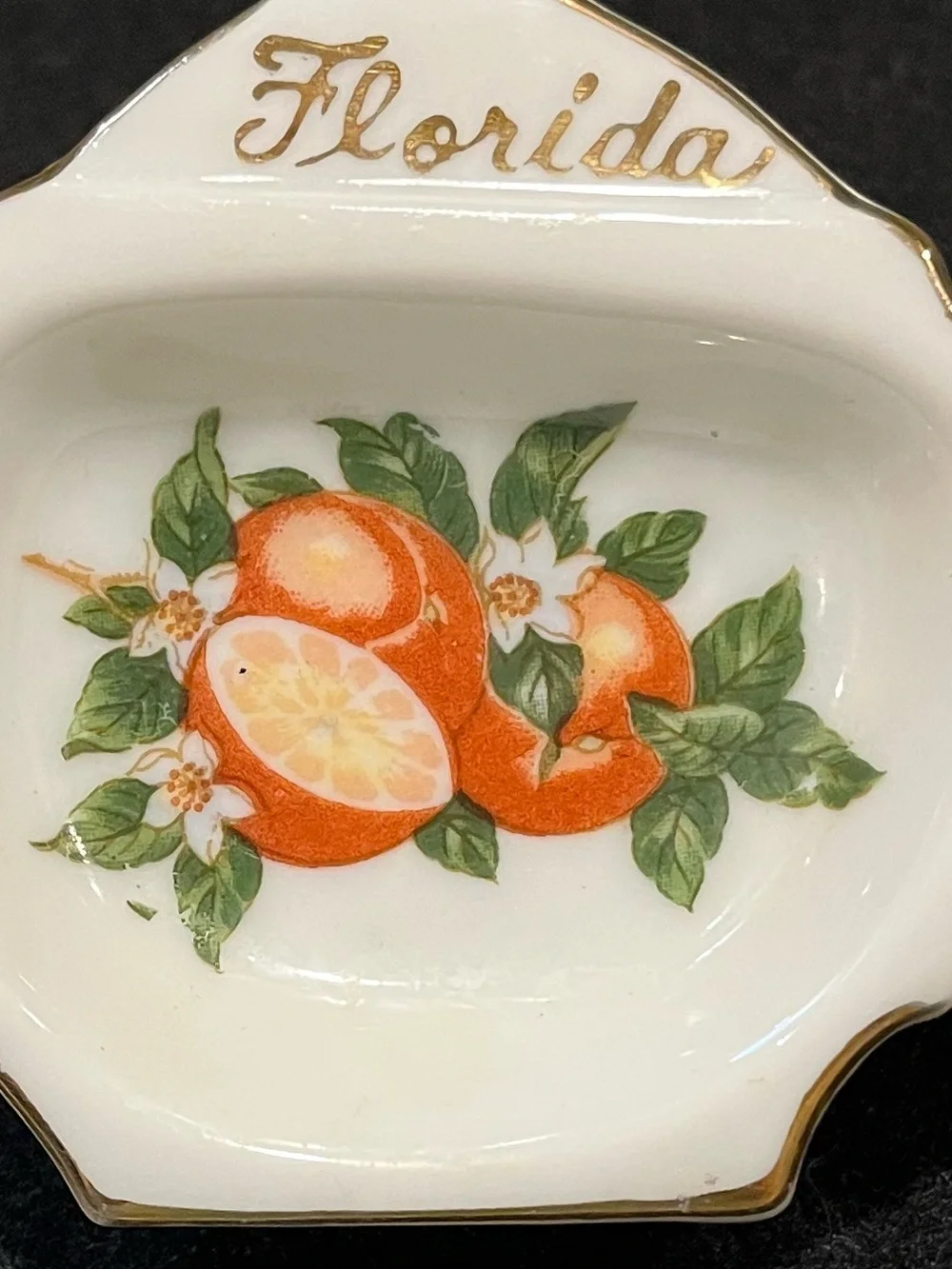 Vintage Florida Orange Tea Bag Holder Dish with Gold Trim